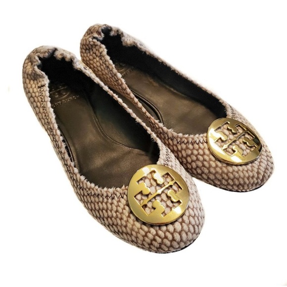 Tory Burch Shoes - Tory Burch Reva Calf Hair Snakeskin Print Flats